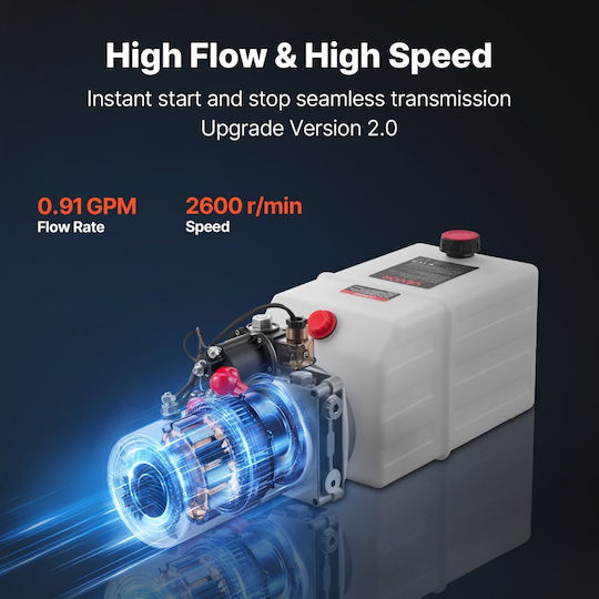 Vevor Hydraulic Power Unit 7 L Single Acting Towing Pump Maximum Relief Pressure 22 Mpa Flow Rate 3.4 L Min Hydraulic Pump Dc 12v Metal Tank Car Trailer Lifting