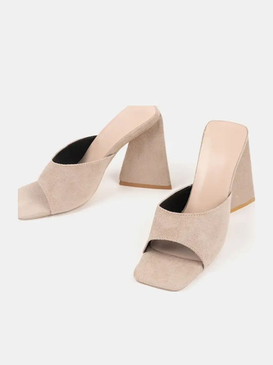 Women's Mule Chunky Heel Size 37 Beige