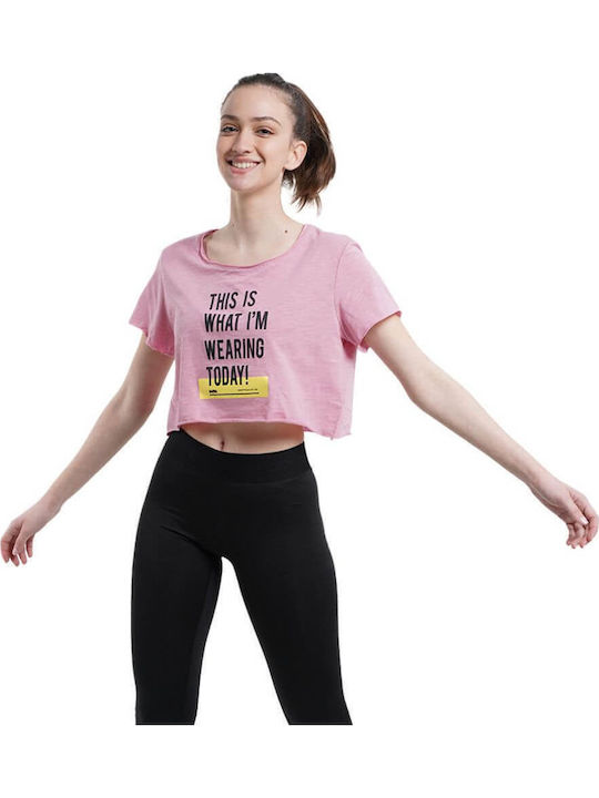 Women's Summer Crop Top Cotton Short Sleeve Pink