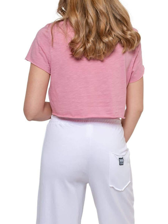 Women's Summer Crop Top Cotton Short Sleeve Pink