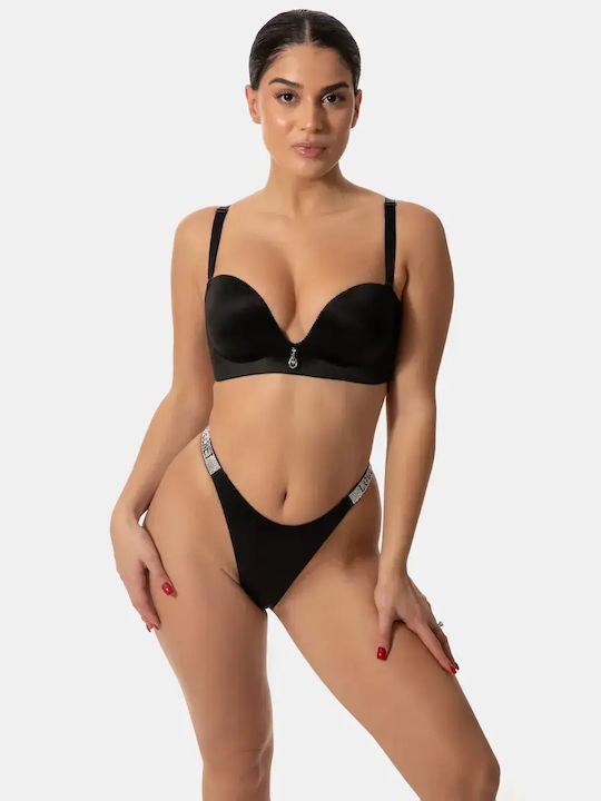 Σουτιέν Push Up Βαθύ Ντεκολτέ Cup C Μαύρο Μέγεθος 80c