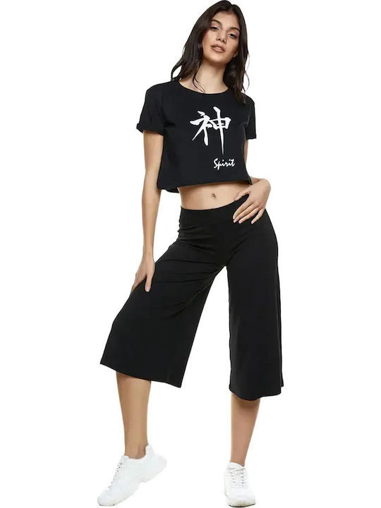 Women's Athletic Crop Top Short Sleeve Black
