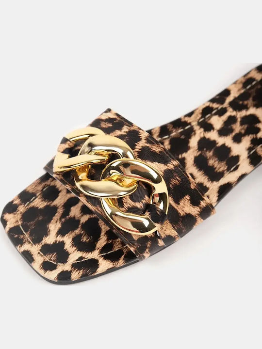 Flache Damen Sandalen Animal Print Kette Größe 40 Leo