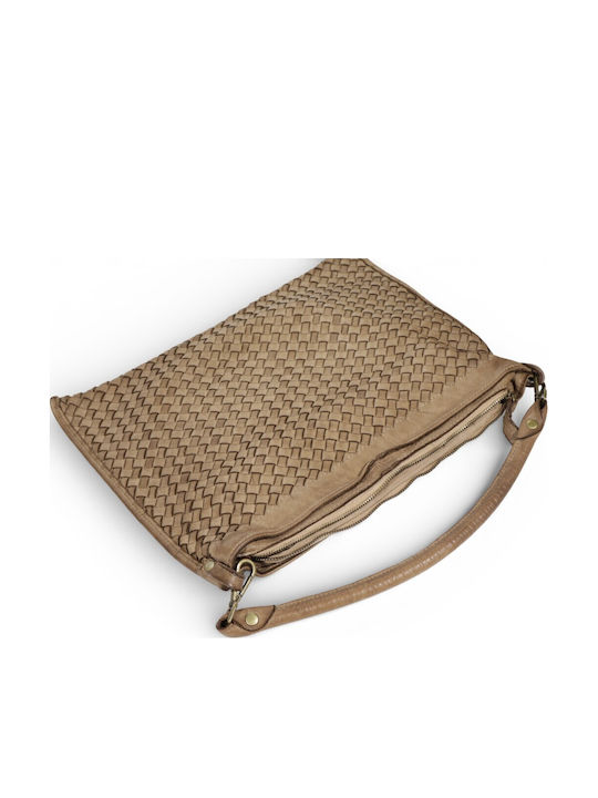 Leder Damentasche Schultertasche Taupe