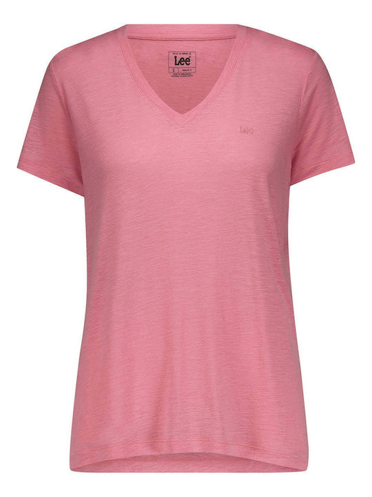 Damen Sommer Bluse Baumwolle Kurzärmelig mit V-Ausschnitt Rosa