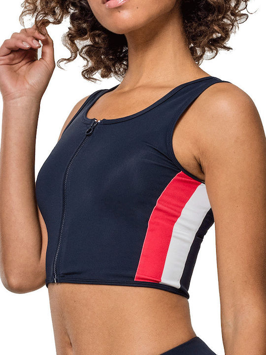 Γυναικείο Καλοκαιρινό Crop Top Αμάνικο Ριγέ Navy Μπλε