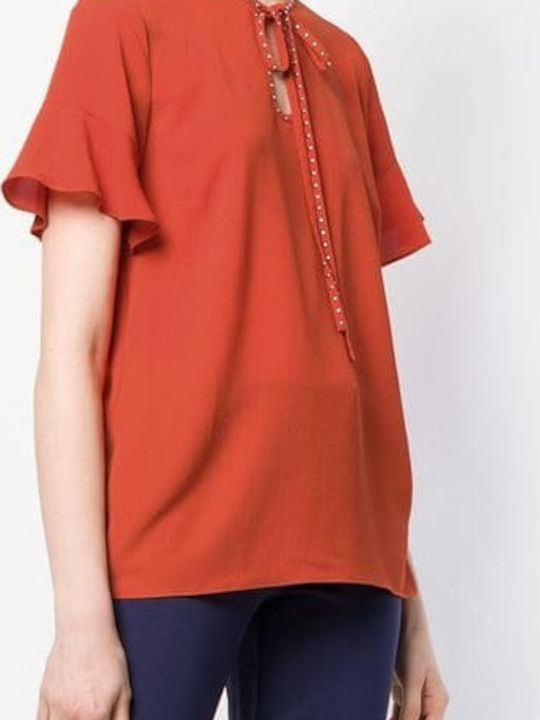 Women's Summer Blouse Short Sleeve Orange