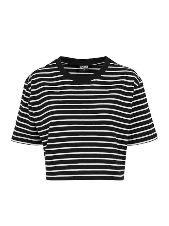 Women's Summer Crop Top Cotton Short Sleeve Striped White