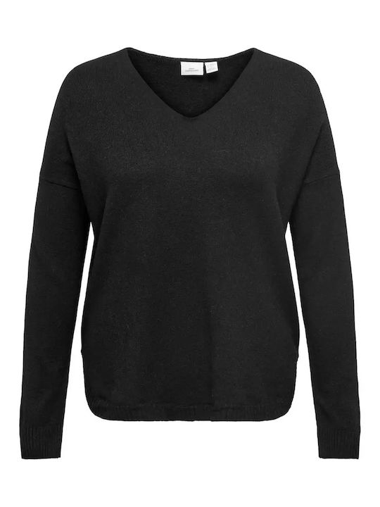 Women's Long Sleeve Sweater Cotton with V Neckline Polka Dot Black