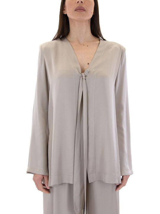 Women's Blouse Long Sleeve with V Neckline Beige
