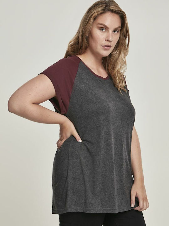 Damen T-Shirt Charcoal/Redwine