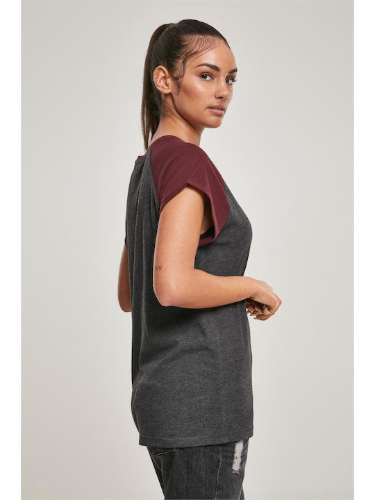Damen T-Shirt Charcoal/Redwine
