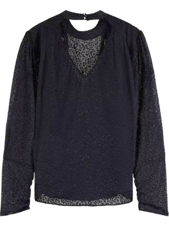 Neck Γυναικεία Μπλούζα Μακρυμάνικη Animal Print Navy Μπλε