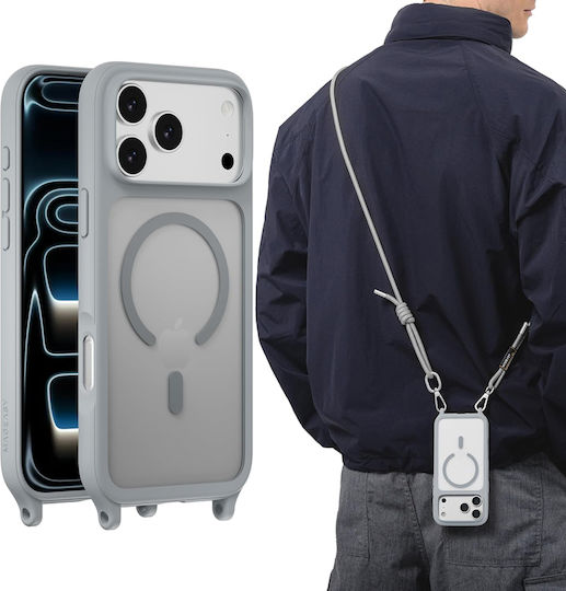 Mageasy Roar M With Lanyard Back Cover Silicone with Strap Gray (iPhone 17 Pro)