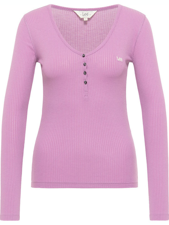 Henley Damen Bluse Langärmelig Flieder