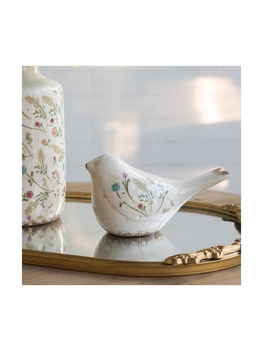 Artekko Aging White Ceramic Decorative Bird Flowers 20.5x9x11.5 Cm