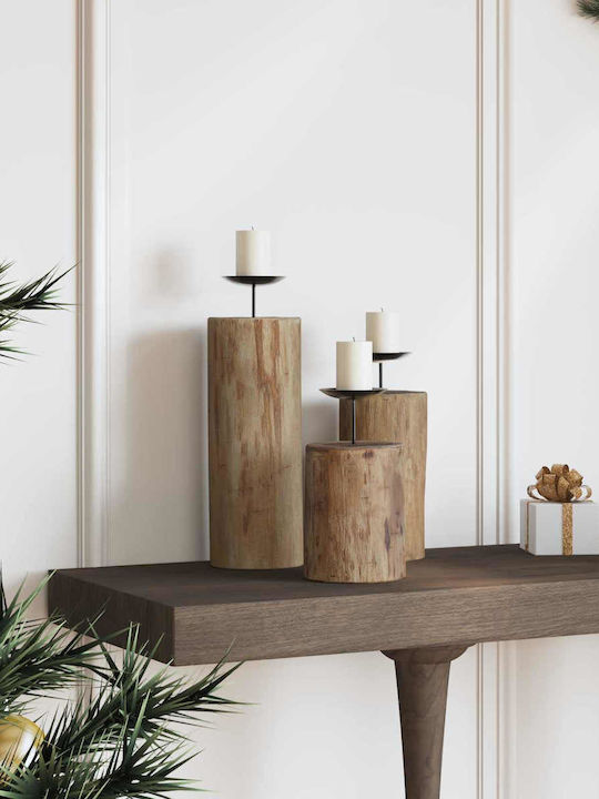 vidaXL Set of Wooden Candle Holders in Brown Colour 12cm 3 Pieces Various Colors