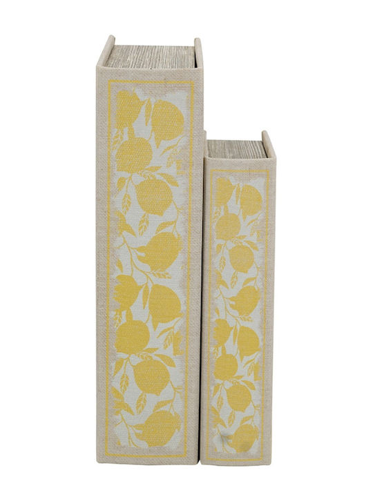 Artekko Book Decorative Book Box Wood Fabric Beige Yellow Set/2