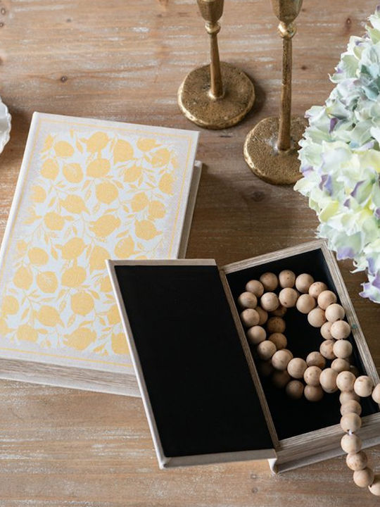 Artekko Book Decorative Book Box Wood Fabric Beige Yellow Set/2