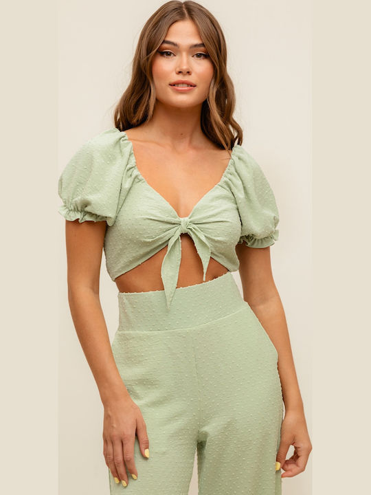 Γυναικείο Crop Top Κοντομάνικο Καλοκαιρινό Πράσινο