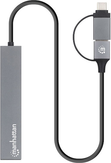 Manhattan Hub 4 Θυρών USB 3.0 με σύνδεση USB-A / USB-C Γκρι