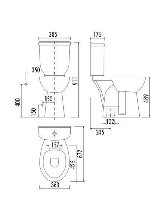Creavit Set Accessible Toilet and Flush that Includes Duroplast Cover White
