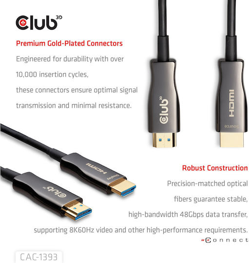 Club3D HDMI 2.1 Ultra High Speed 48Gbps 4K 120Hz HDR VRR Cable HDMI Male - HDMI Male 50m Black
