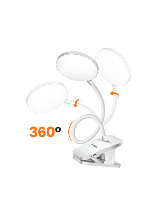 Max Excell Lampă de Birou LED Wireless cu Braț Flexibil 360° cu Clește Albă