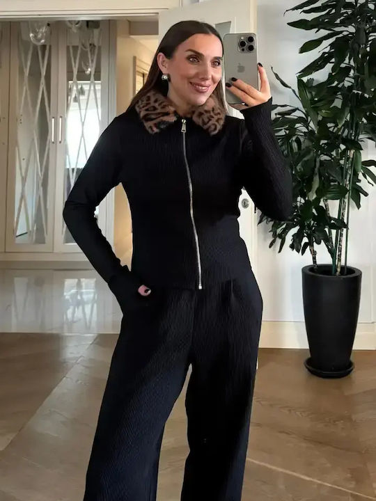 Women's Blouse Long Sleeve with Zipper Black
