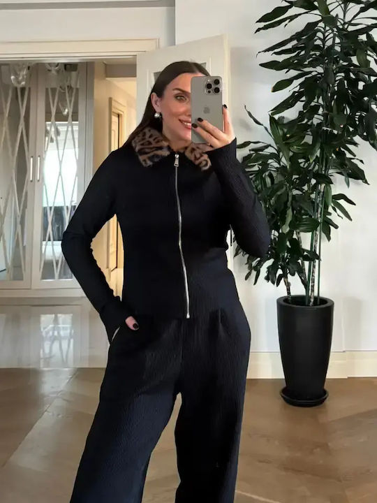 Women's Blouse Long Sleeve with Zipper Black