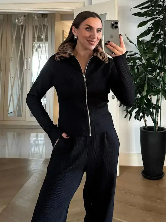 Women's Blouse Long Sleeve with Zipper Black