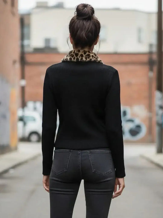 Women's Blouse Long Sleeve with Zipper Black