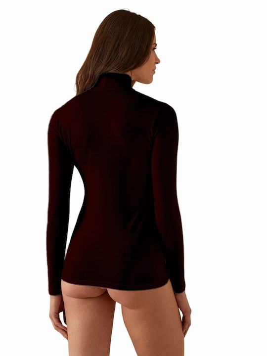 Langärmelig Maroon Damen T-Shirt Rollkragen