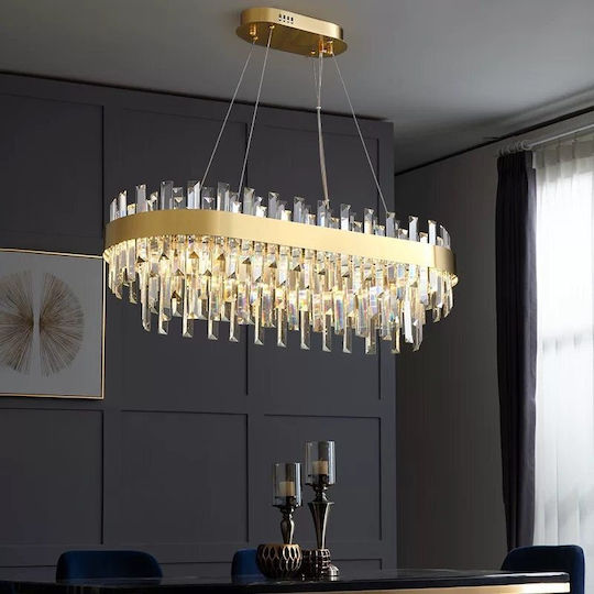 Verstellbar Hängelampe Gold mit Kristallen 80x80cm.