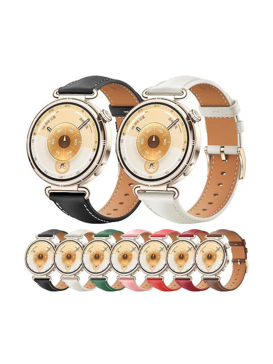 Мек Кожен Каишка За Часовник Сребриста Ключалка Huawei Watch GT 6 41mm GT 5 41mm GT 4 41mm Тъмночервен