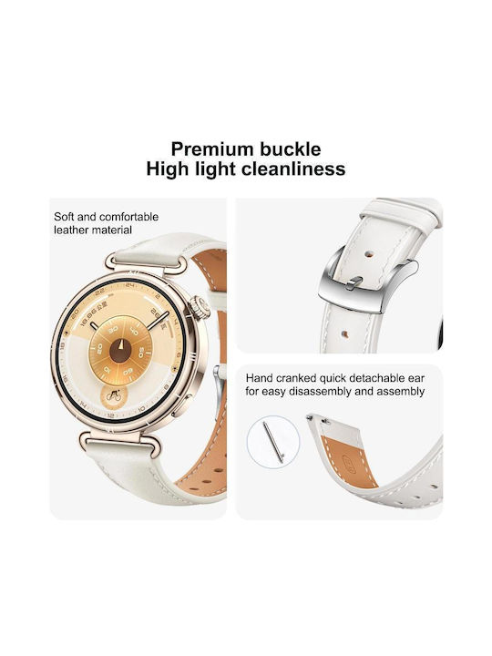 Soft Leather Watch Strap Gold Buckle Huawei Watch Gt 6 41mm Gt 5 41mm Gt 4 41mm White