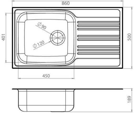 Donau Drop-In Sink Inox Matte W86xD50cm
