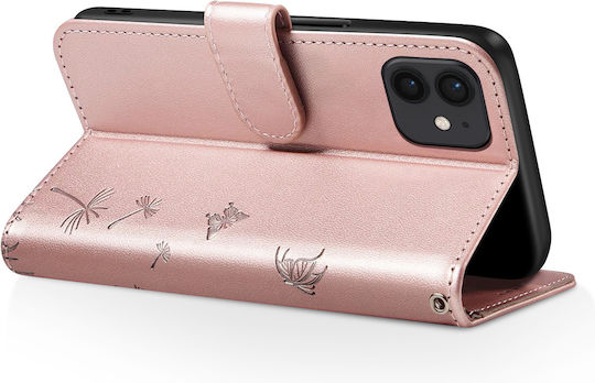 Zanaé Brieftasche Hülle iPhone 12 12 Pro Premium Design Blumen Schmetterling Rose Gold
