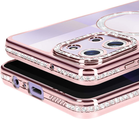 Avizar Handyhülle Redmi 15c Kompatibel mit Magsafe Rhinestone Rand Rosa