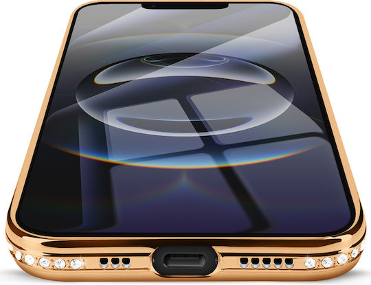 Avizar Husa iPhone 16e Compatibilă Cu Magsafe Contur Cu Strasuri Auriu