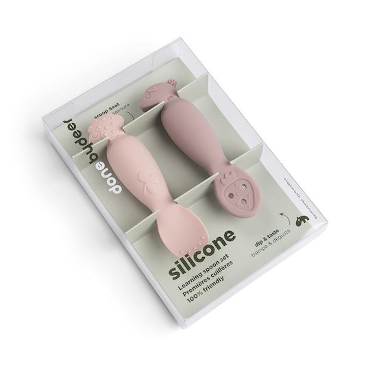 Done by Deer Baby Set with Spoons Tiny Farm with Temperature Indicator made of Silicone Pink 2pcs