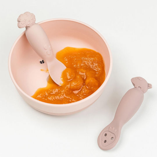 Done by Deer Baby Set with Spoons Tiny Farm with Temperature Indicator made of Silicone Pink 2pcs