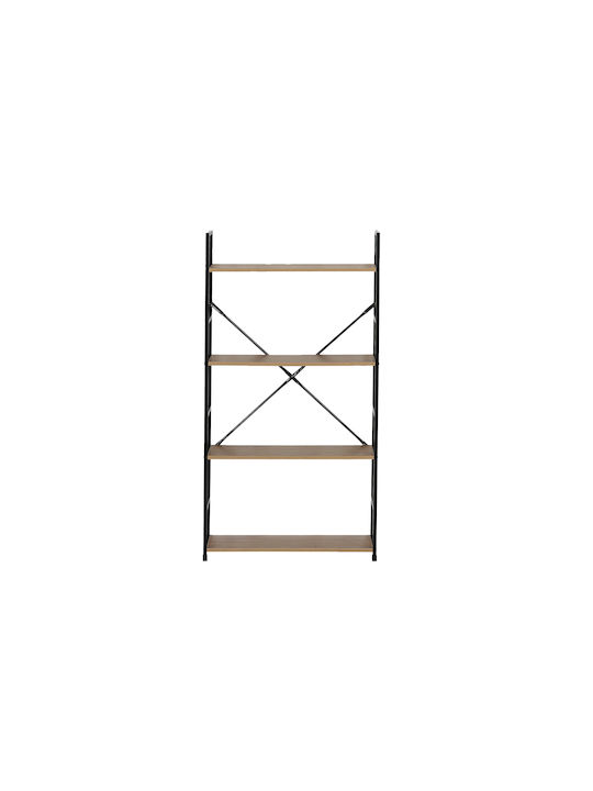 Βιβλιοθήκη Artemis-60112 Δρυς 4 Ράφια 58,6x23,5x112εκ Μαύρος Μεταλλικός Σκελετός