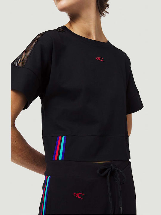 Women's Athletic Crop Top Short Sleeve with Sheerness Black