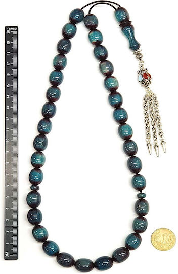 Roloi Komboloi Mastic Worry Beads with 33 Beads Turquoise 42cm