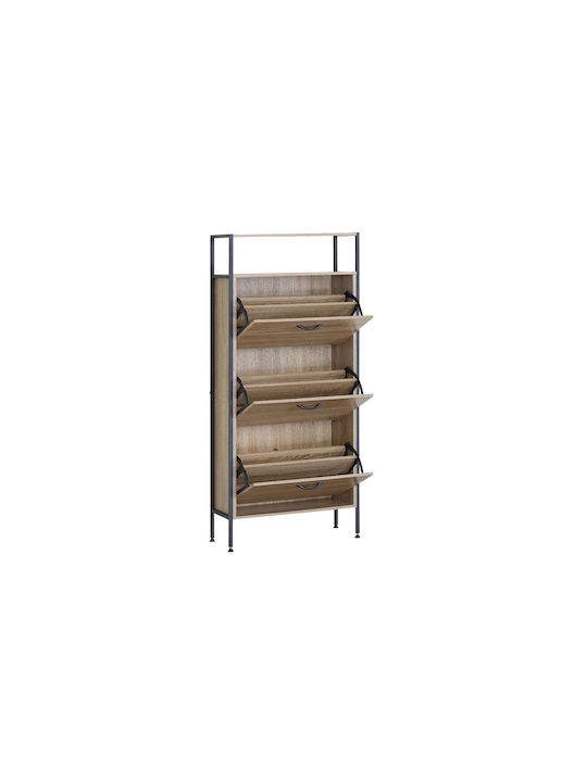 Shoe Organizer Metal-Wood Metalwood-60 3 Doors 1 Shelf Sonoma 63x24x140.5cm MDF Melamine Black Metal Frame