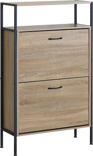 Shoe Organizer Metal-Wood Metalwood-60 2 Doors 1 Shelf Sonoma 63x24x105.5cm MDF Melamine Black Metal Frame