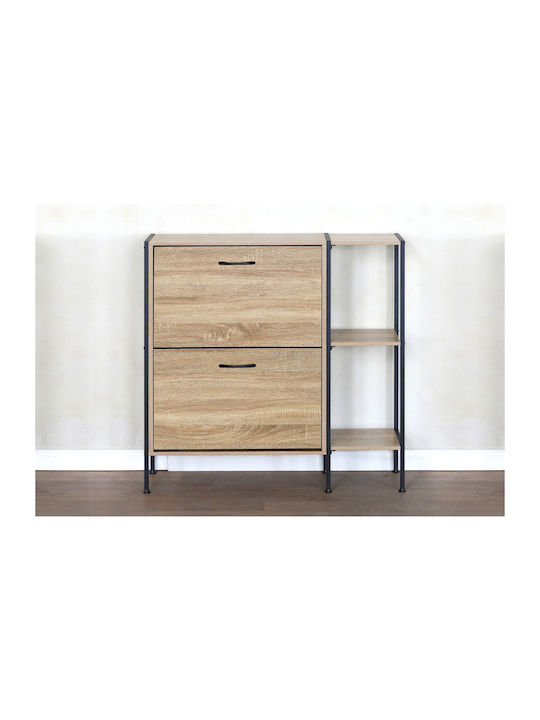 Shoe Organizer Metal-Wood Metalwood-88 2 Doors 2 Shelves Sonoma 88x24x87cm MDF Melamine Black Metal Frame