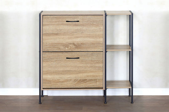 Shoe Organizer Metal-Wood Metalwood-88 2 Doors 2 Shelves Sonoma 88x24x87cm MDF Melamine Black Metal Frame