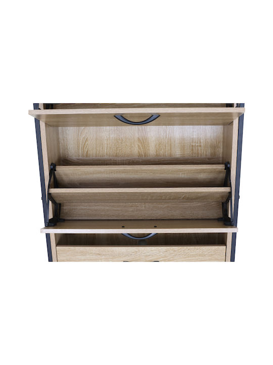 Shoe Organizer Metal-Wood Metalwood-60 3 Doors 1 Shelf Sonoma 63x24x140.5cm MDF Melamine Black Metal Frame